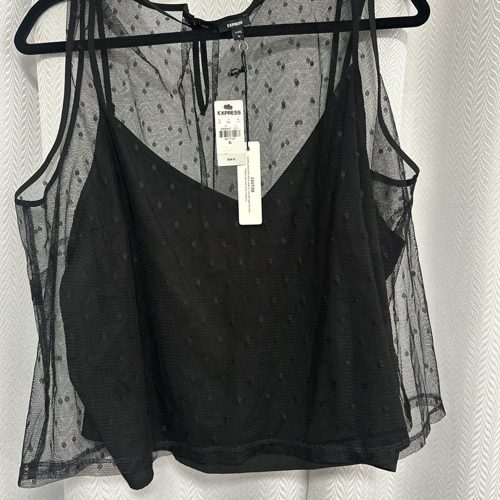 Express NWT Chic Sheer Black Polka Dot Blouse - Picture 2 of 3